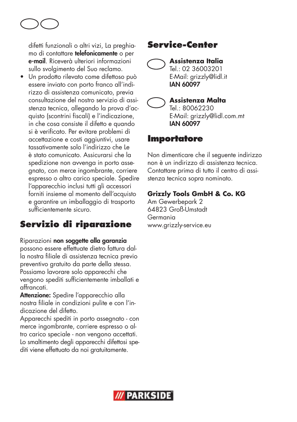 Servizio di riparazione, Service-center, Importatore | Parkside PSBS 240 B2 User Manual | Page 34 / 88
