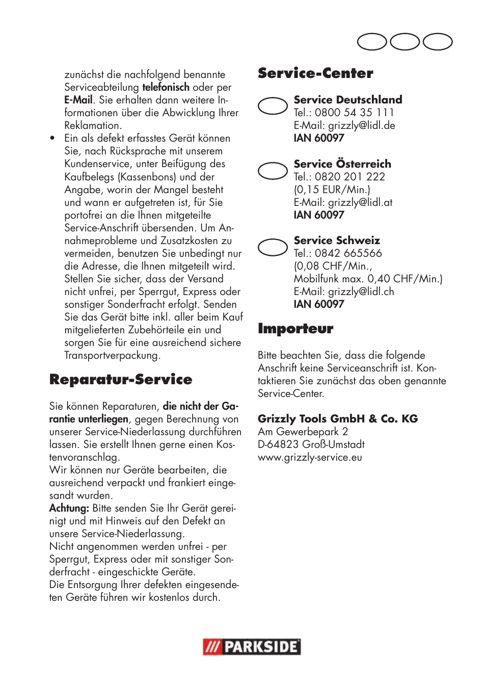 Reparatur-service, Service-center, Importeur | Parkside PSBS 240 B2 User Manual | Page 19 / 72