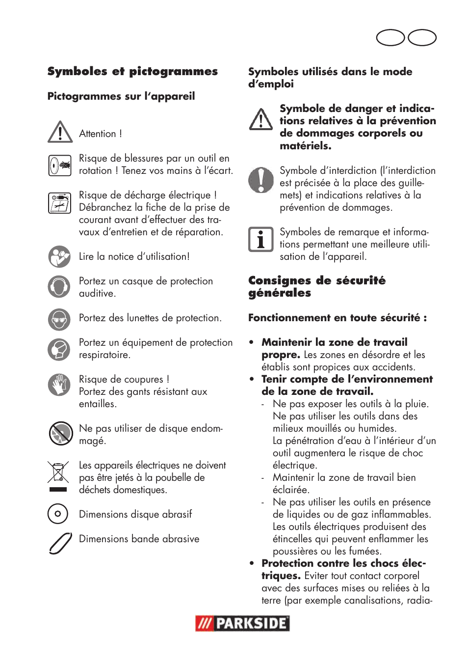 Fr ch | Parkside PSBS 240 B2 User Manual | Page 23 / 72