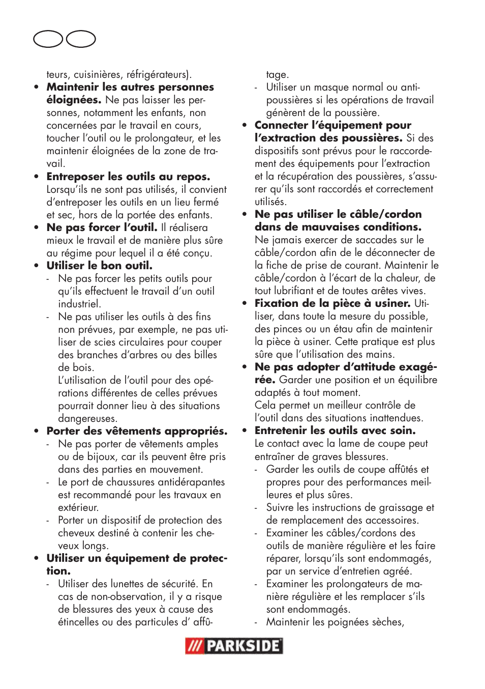 Fr ch | Parkside PSBS 240 B2 User Manual | Page 24 / 72