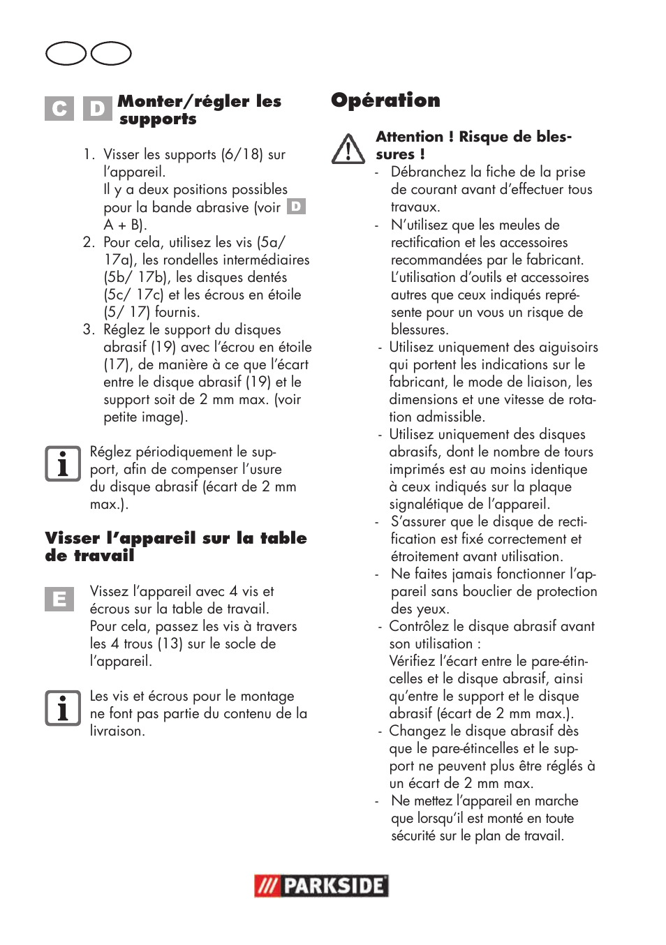 Opération, Fr ch | Parkside PSBS 240 B2 User Manual | Page 28 / 72