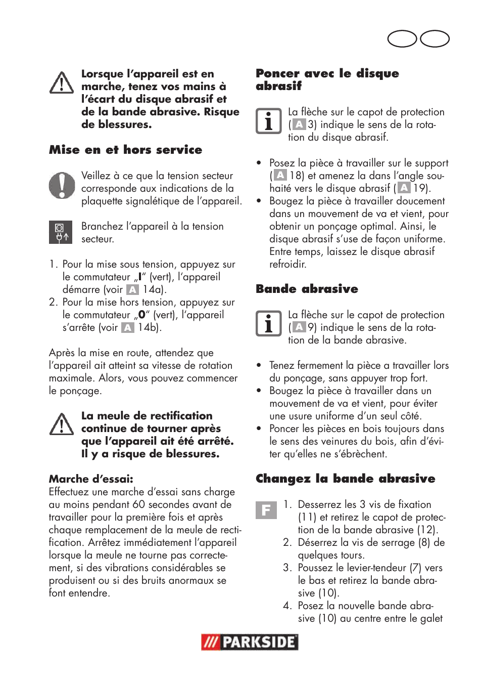 Fr ch | Parkside PSBS 240 B2 User Manual | Page 29 / 72