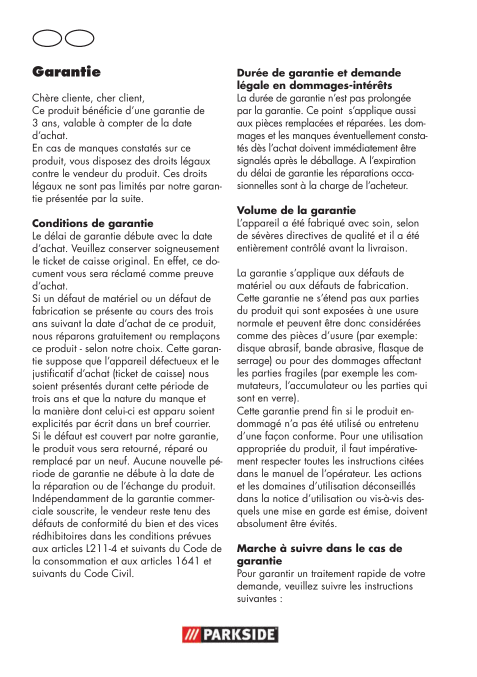 Garantie, Fr ch | Parkside PSBS 240 B2 User Manual | Page 34 / 72