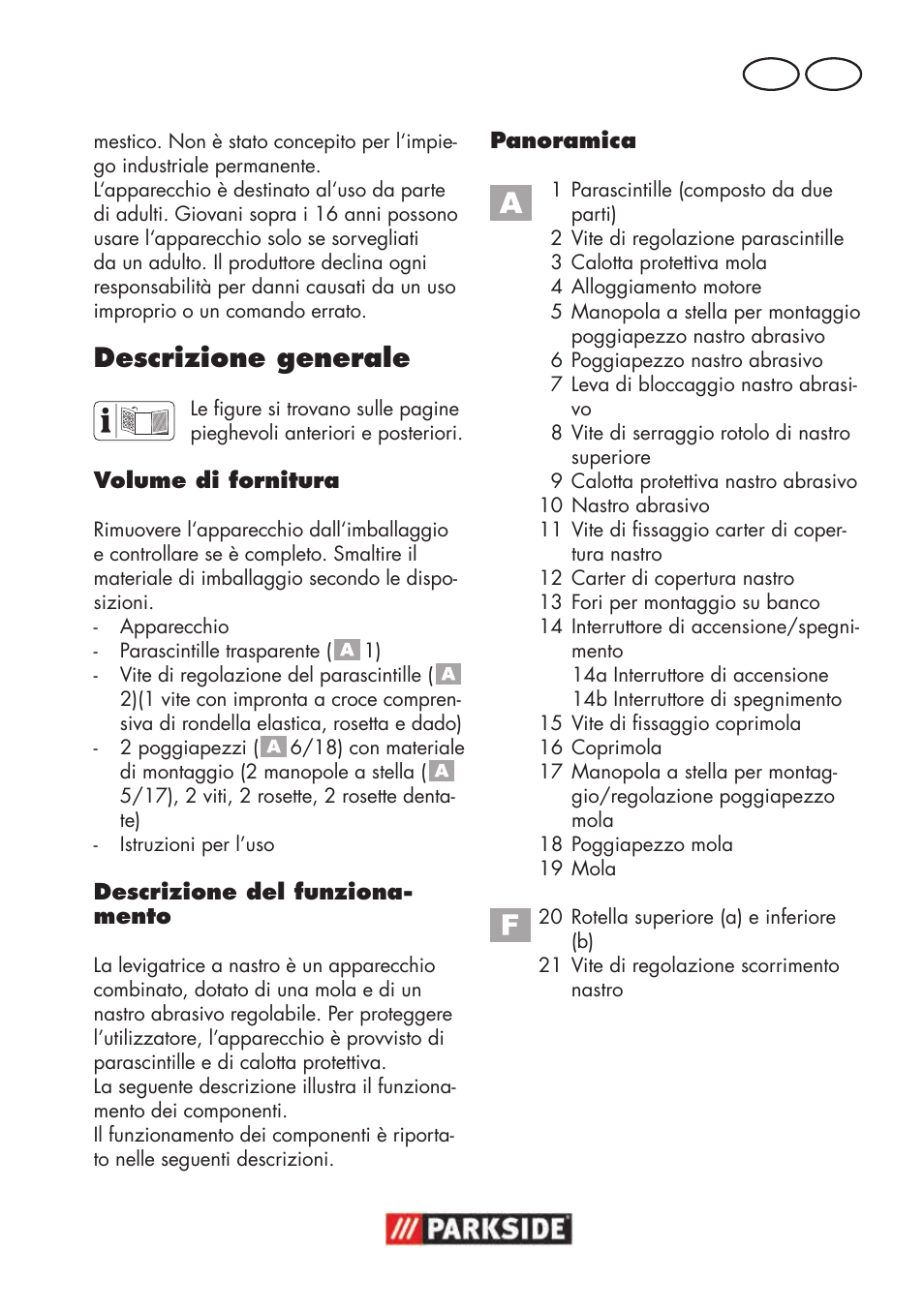 Descrizione generale, It ch | Parkside PSBS 240 B2 User Manual | Page 37 / 72