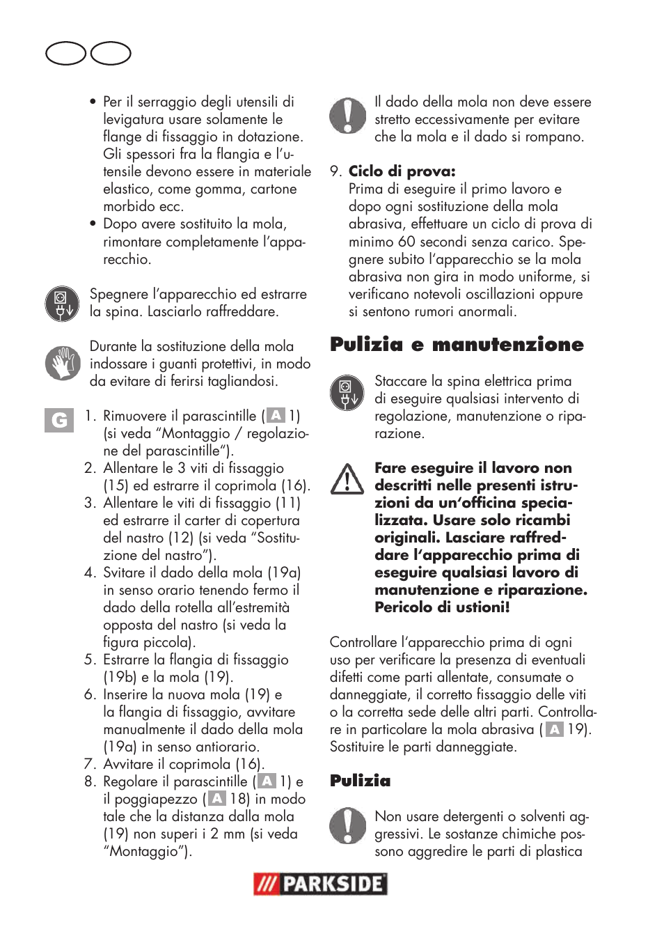 Pulizia e manutenzione, It ch | Parkside PSBS 240 B2 User Manual | Page 46 / 72