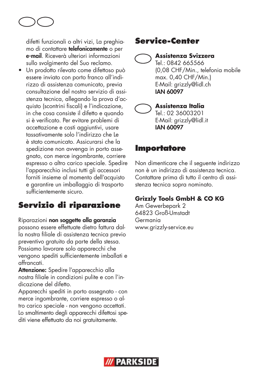 Servizio di riparazione, Service-center, Importatore | Parkside PSBS 240 B2 User Manual | Page 50 / 72