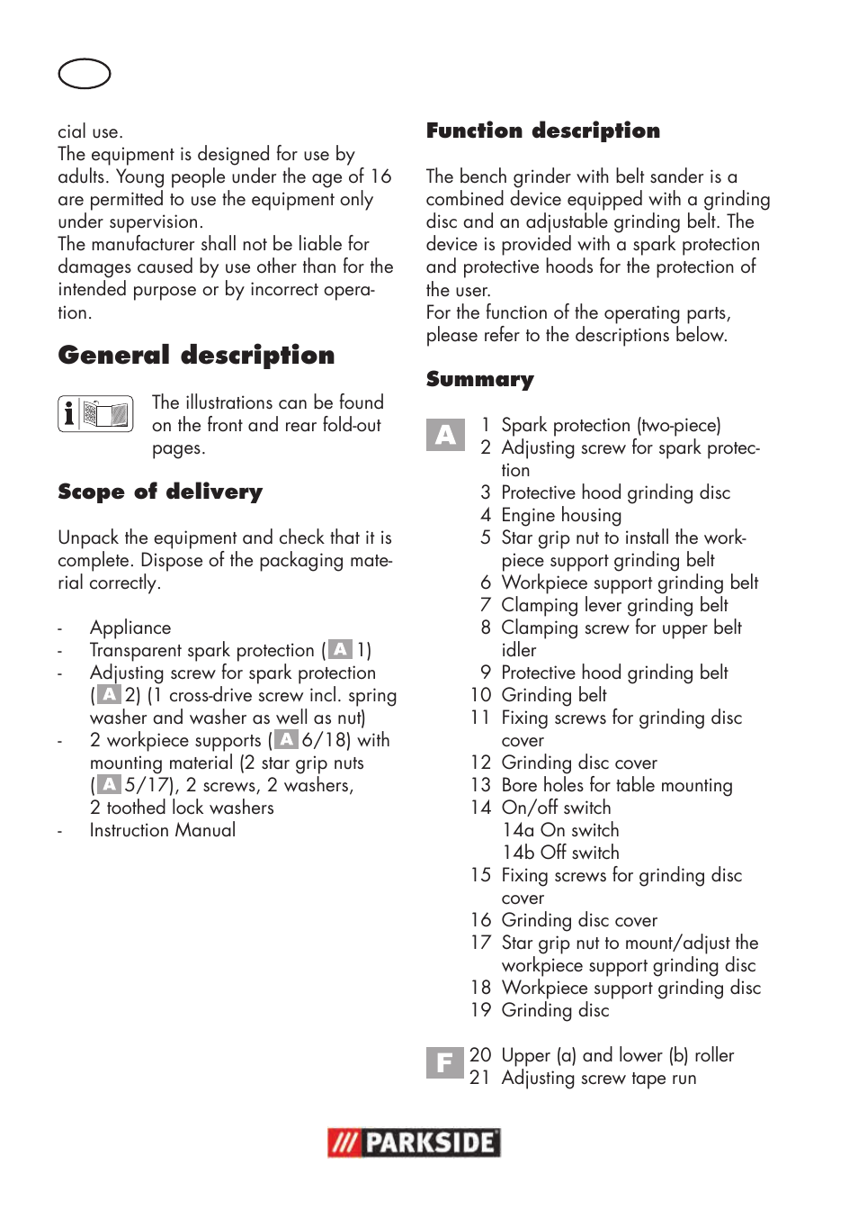 General description | Parkside PSBS 240 B2 User Manual | Page 52 / 72