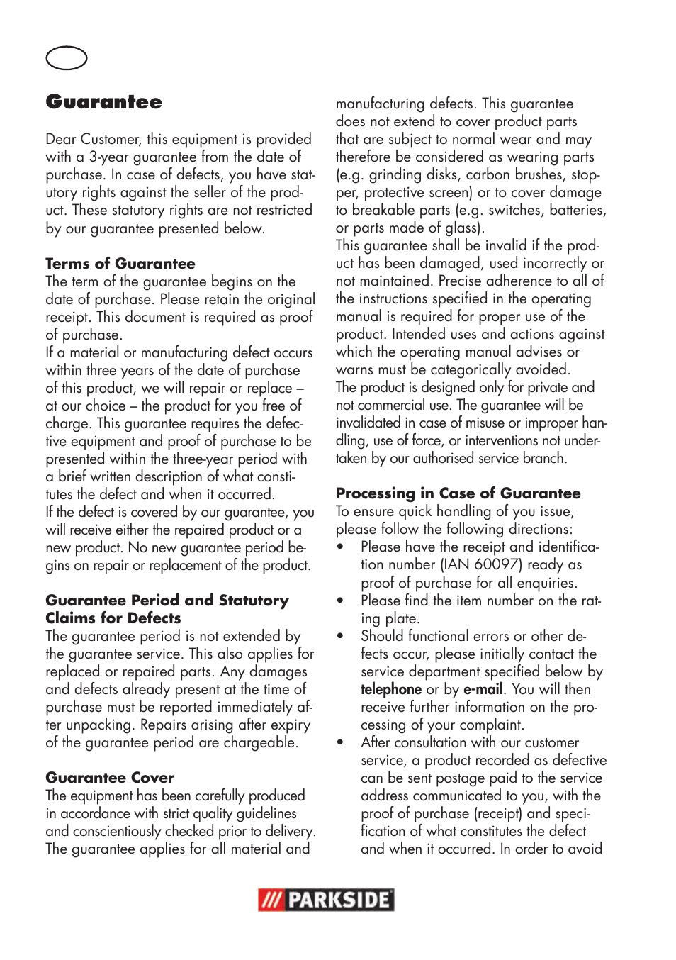 Guarantee | Parkside PSBS 240 B2 User Manual | Page 64 / 72