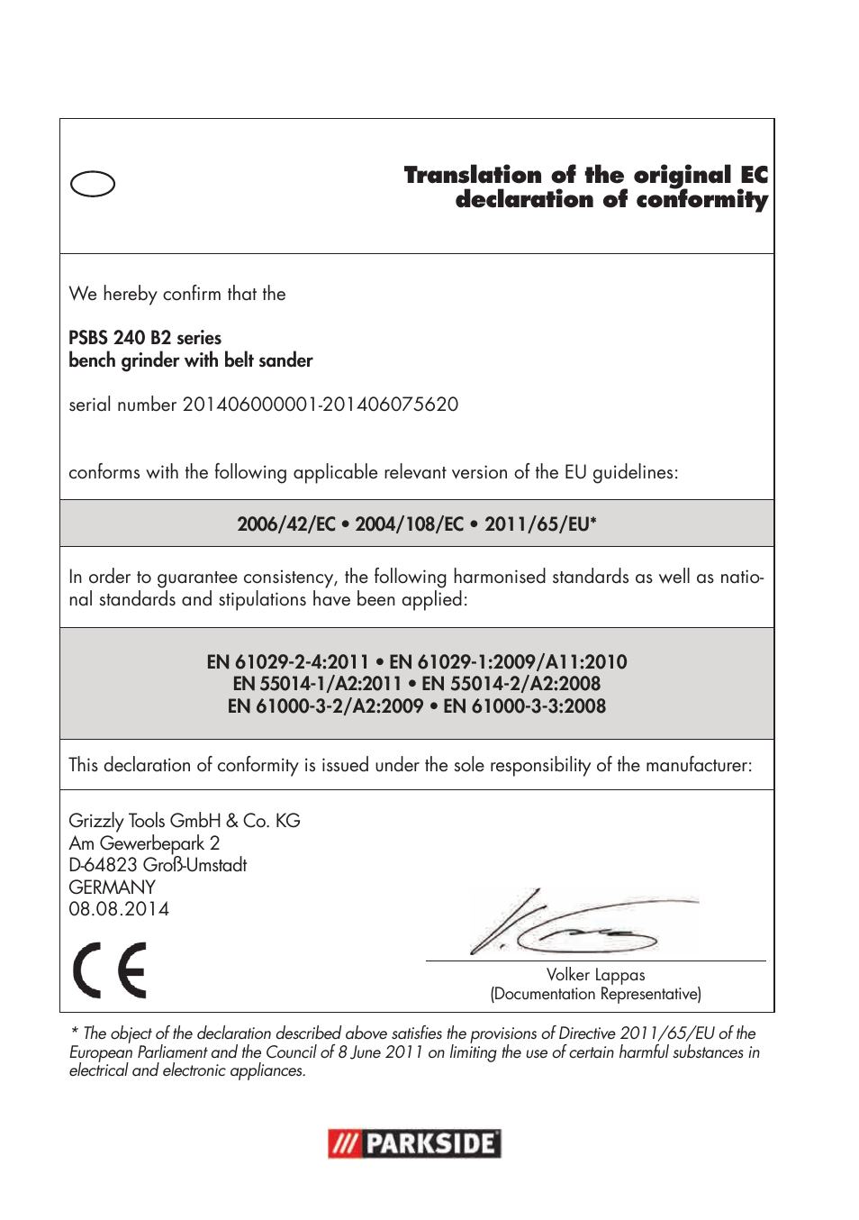 Parkside PSBS 240 B2 User Manual | Page 68 / 72