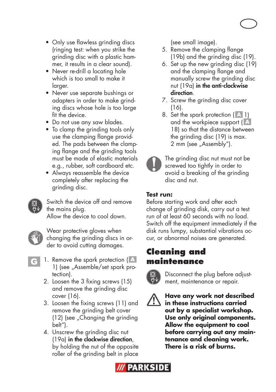 Cleaning and maintenance | Parkside PSBS 240 B2 User Manual | Page 13 / 104