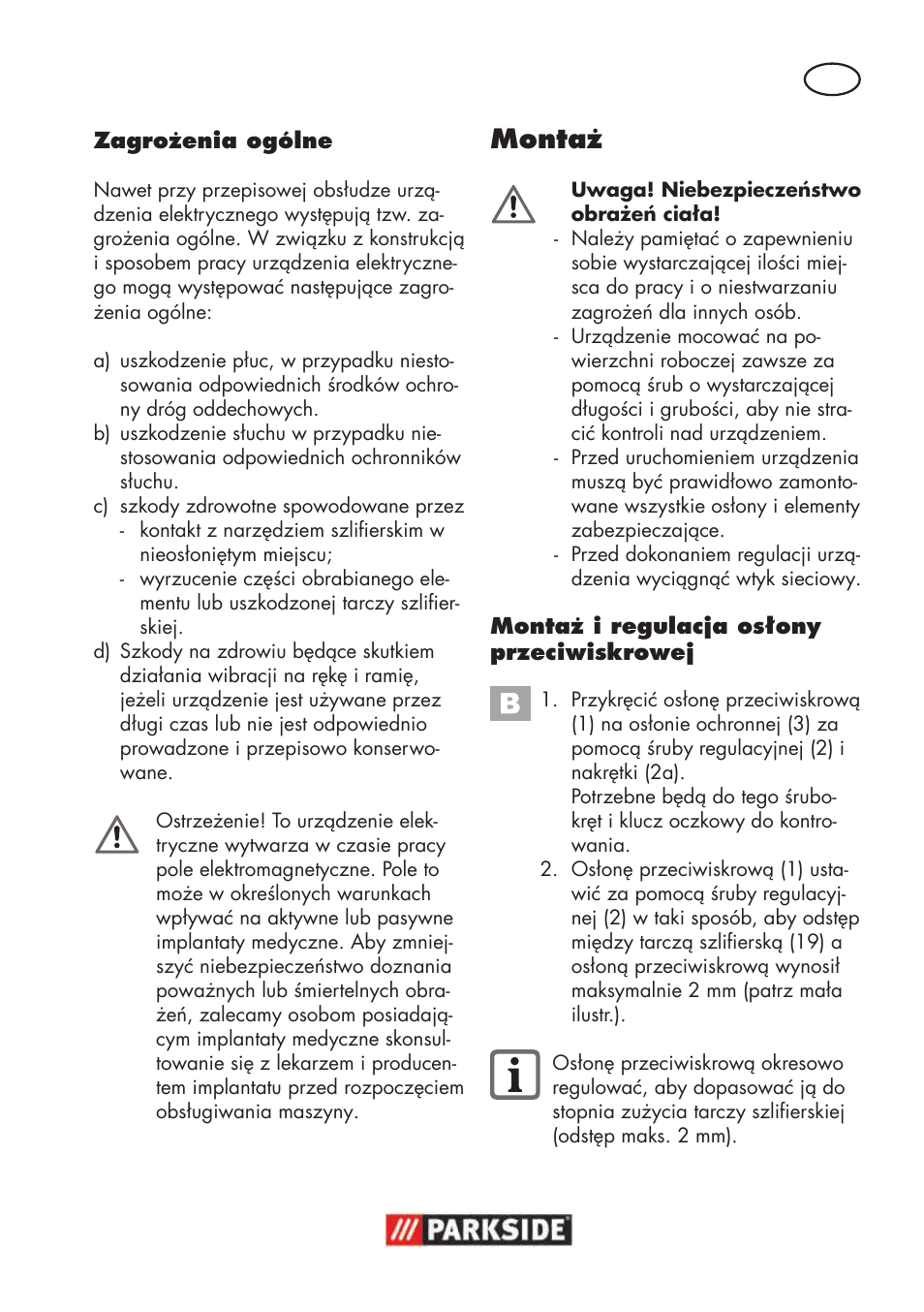 Montaż | Parkside PSBS 240 B2 User Manual | Page 25 / 104