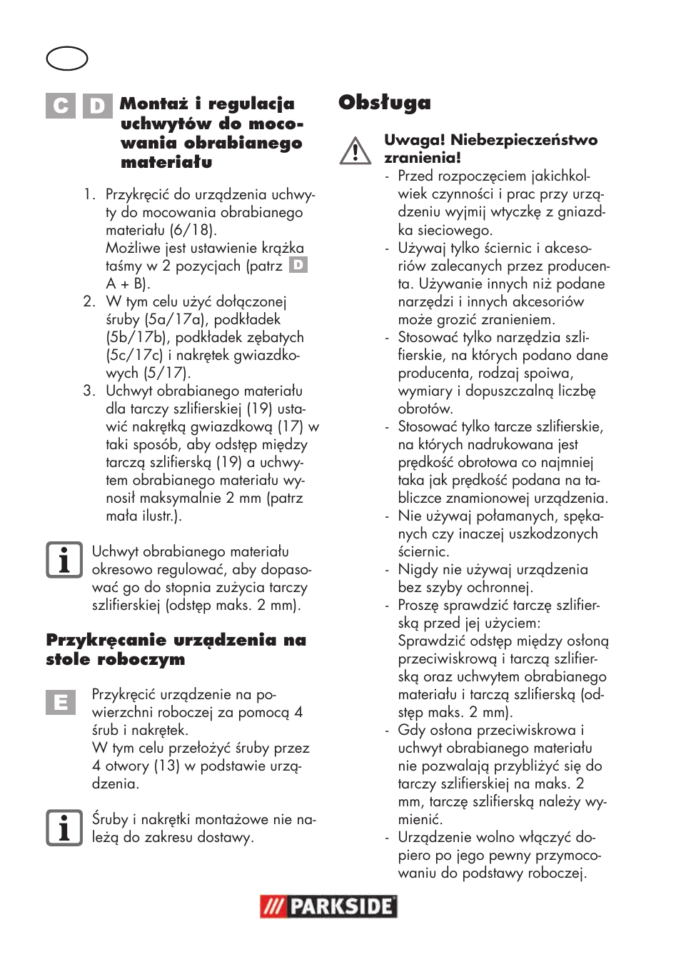 Obsługa | Parkside PSBS 240 B2 User Manual | Page 26 / 104