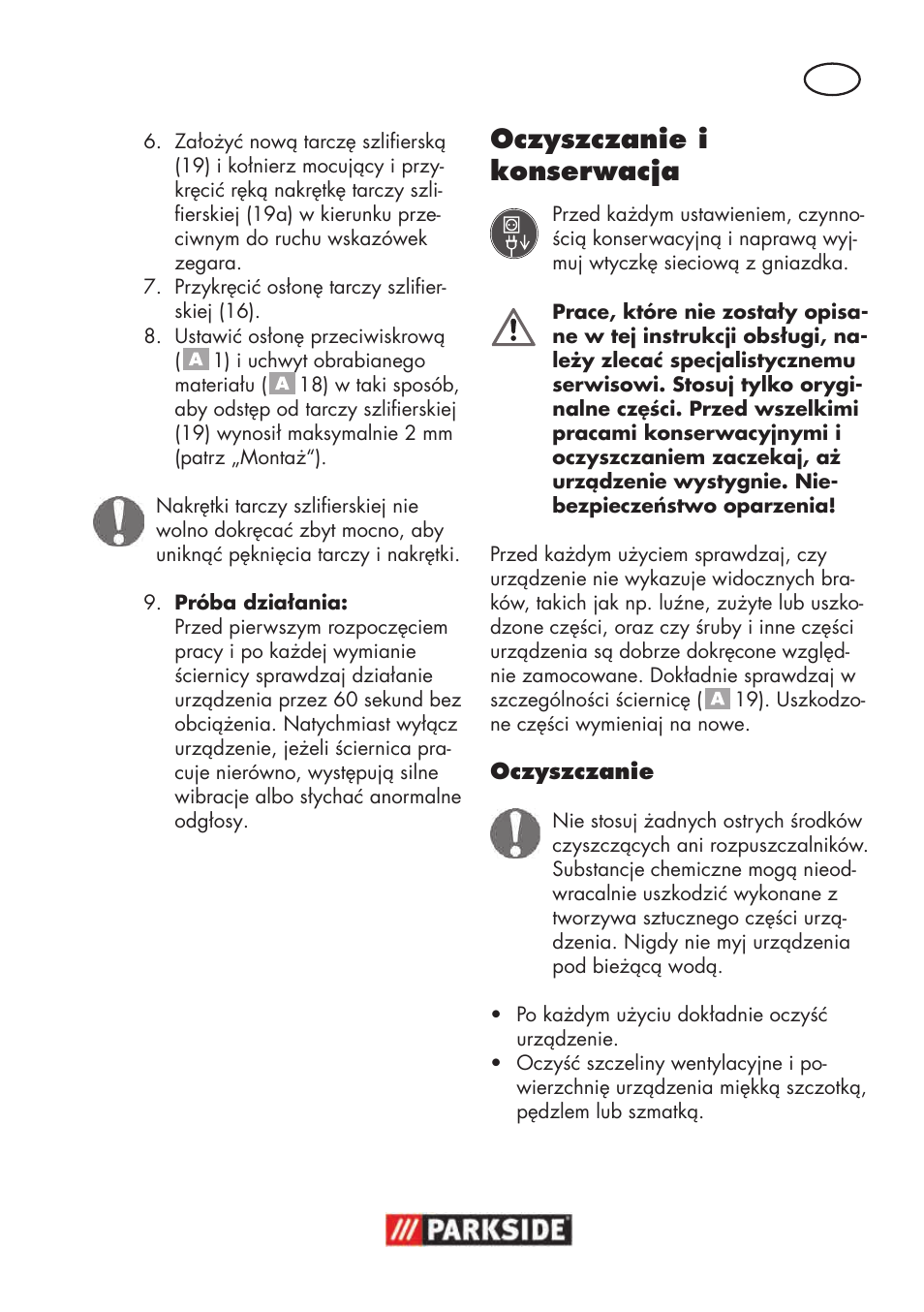 Oczyszczanie i konserwacja | Parkside PSBS 240 B2 User Manual | Page 29 / 104