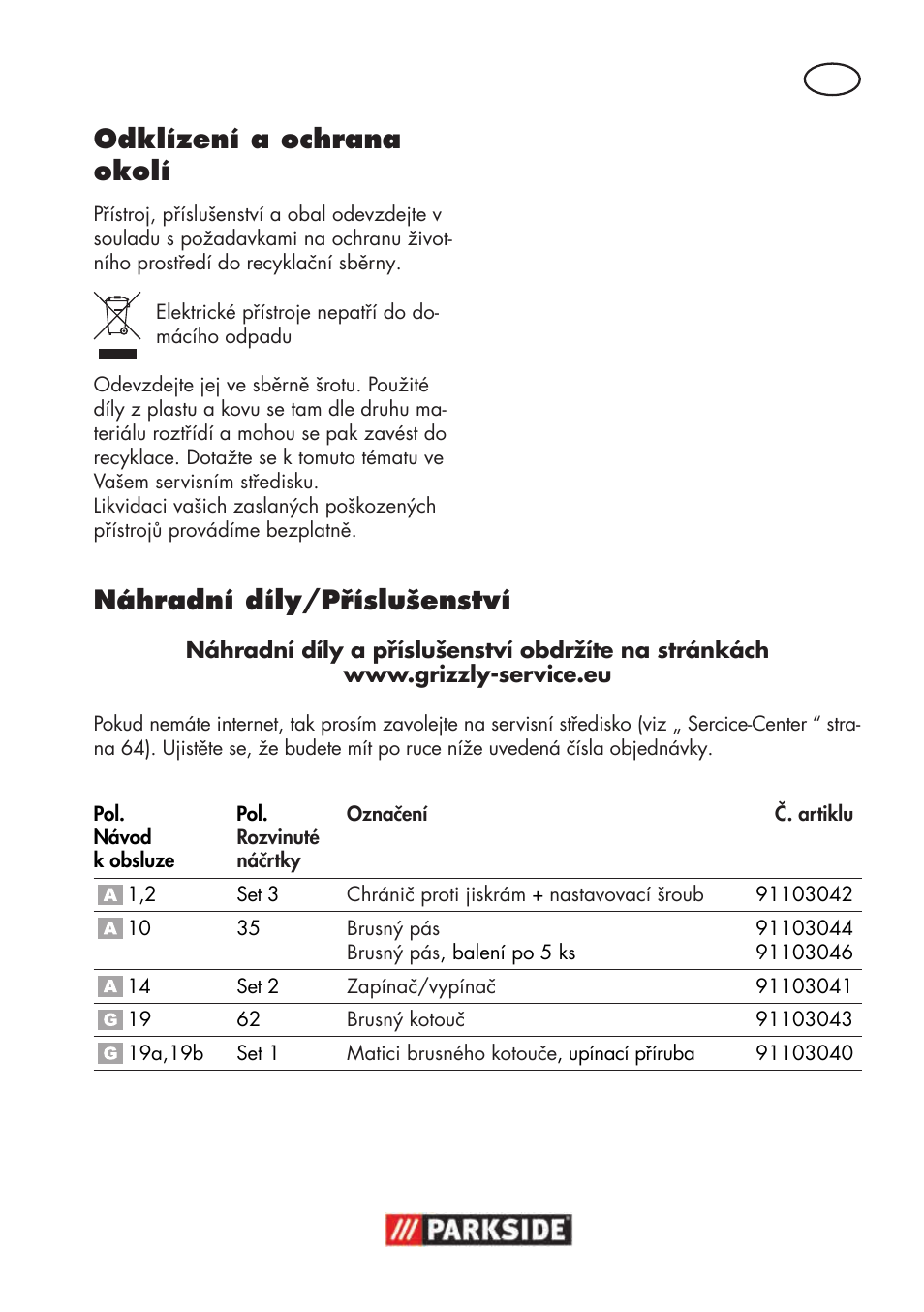 Odklízení a ochrana okolí, Náhradní díly/příslušenství | Parkside PSBS 240 B2 User Manual | Page 61 / 104