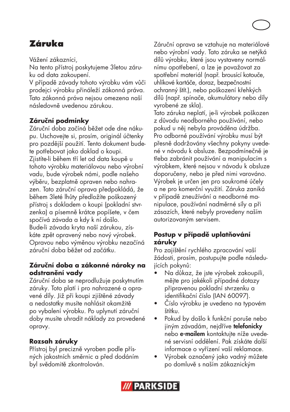 Záruka | Parkside PSBS 240 B2 User Manual | Page 63 / 104