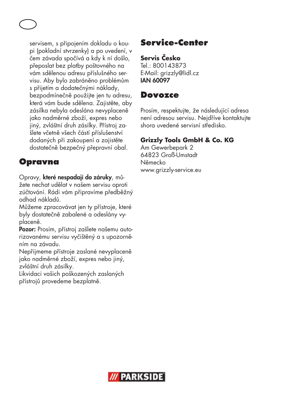 Opravna, Service-center, Dovozce | Parkside PSBS 240 B2 User Manual | Page 64 / 104