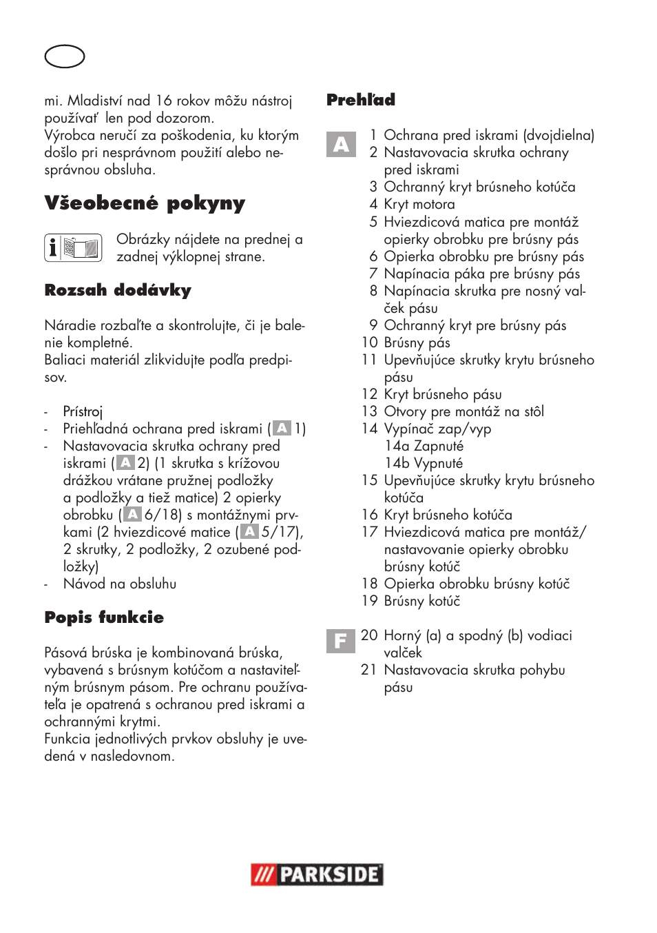 Všeobecné pokyny | Parkside PSBS 240 B2 User Manual | Page 66 / 104