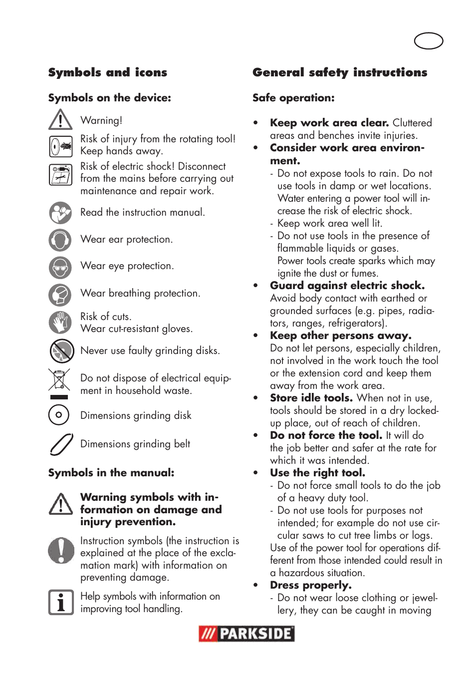 Parkside PSBS 240 B2 User Manual | Page 7 / 104