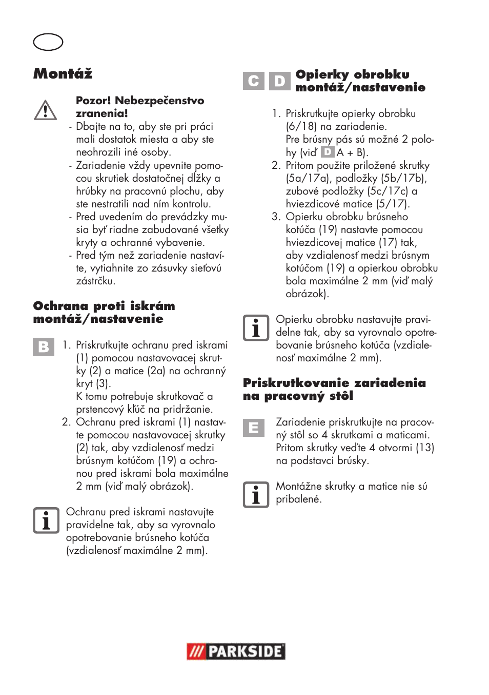 Montáž | Parkside PSBS 240 B2 User Manual | Page 72 / 104