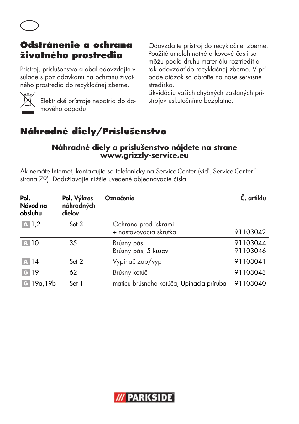 Odstránenie a ochrana životného prostredia, Náhradné diely/príslušenstvo | Parkside PSBS 240 B2 User Manual | Page 76 / 104