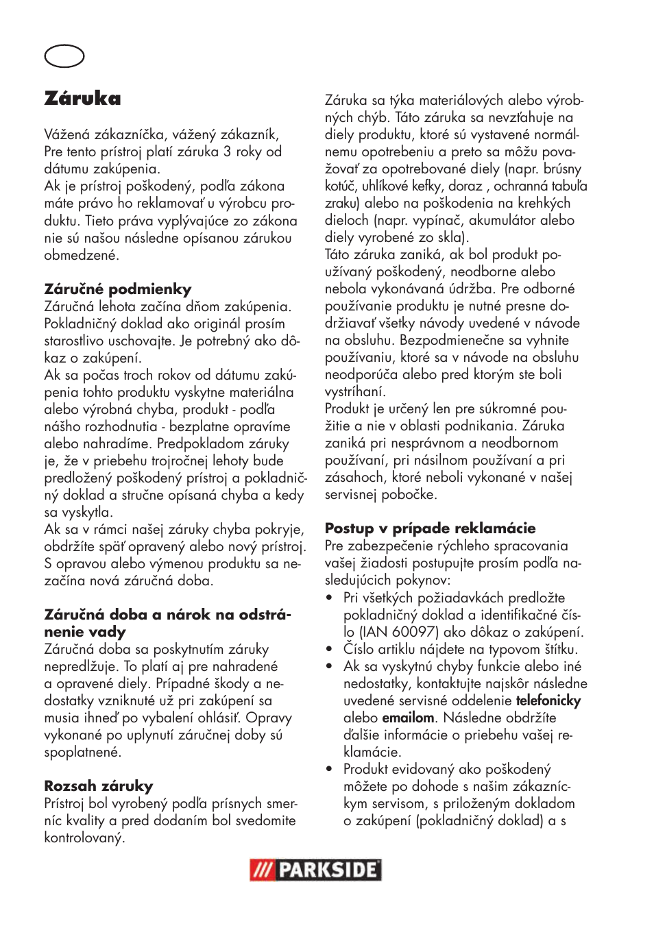 Záruka | Parkside PSBS 240 B2 User Manual | Page 78 / 104