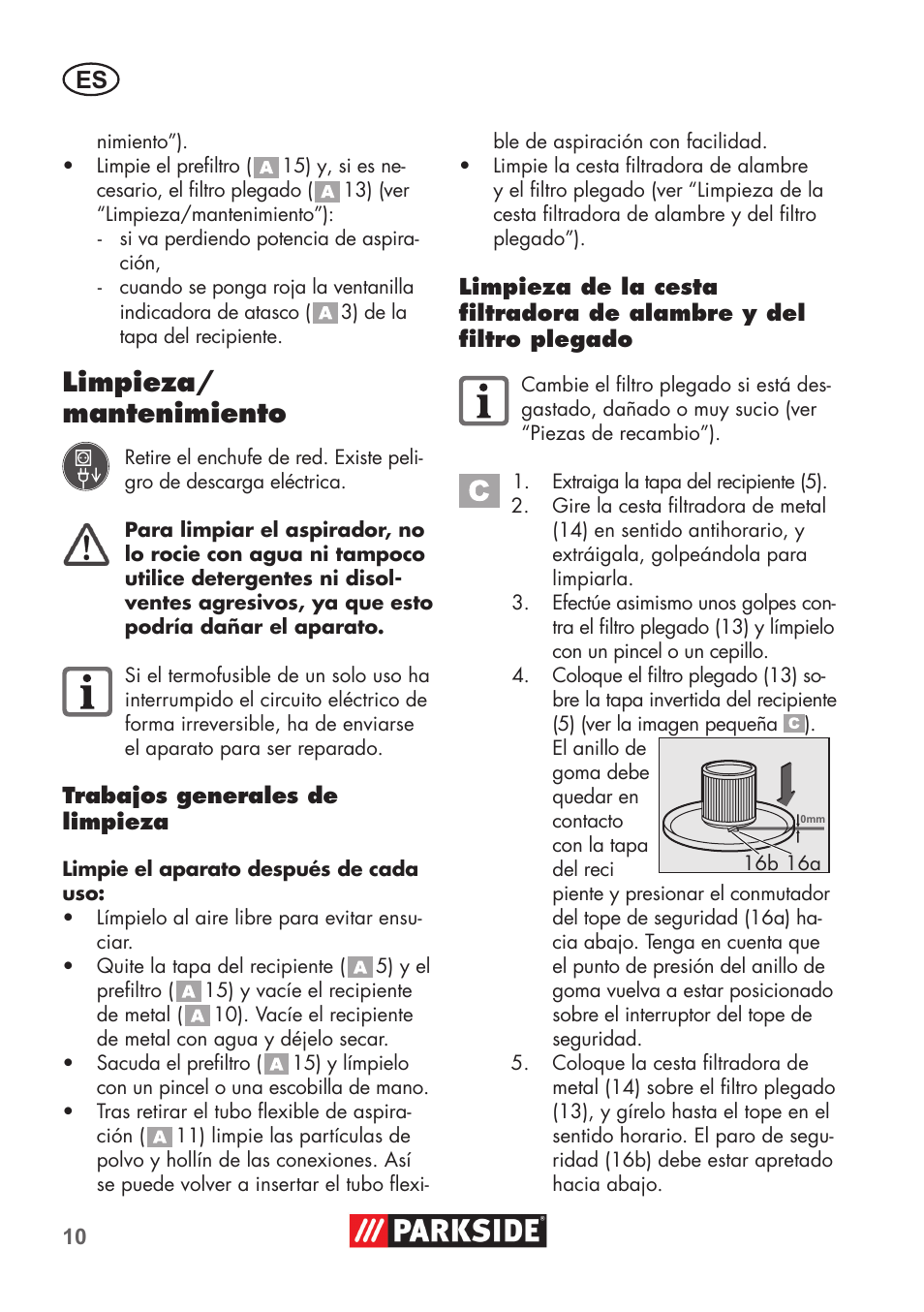 Limpieza/ mantenimiento | Parkside PAS 500 D3 User Manual | Page 10 / 66