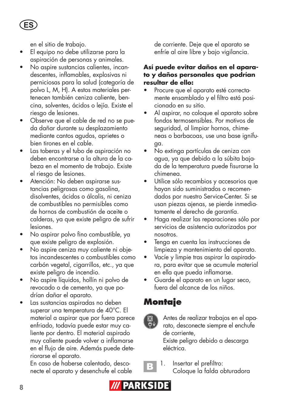 Montaje | Parkside PAS 500 D3 User Manual | Page 8 / 66