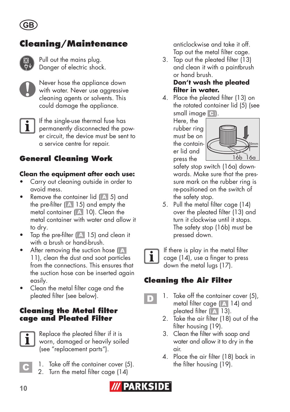 Cleaning/maintenance | Parkside PAS 500 D3 User Manual | Page 10 / 90