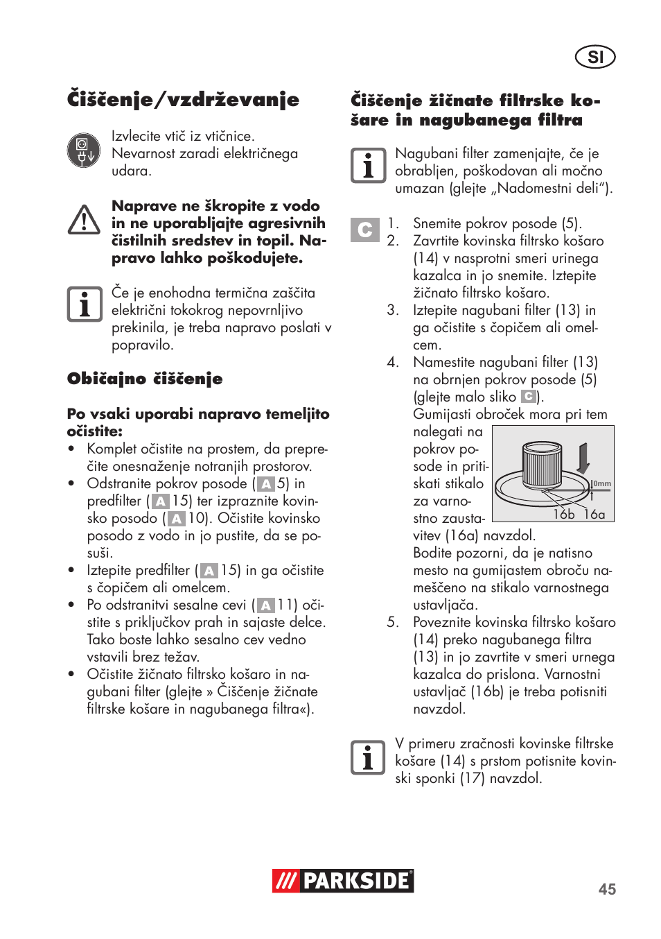 Čiščenje/vzdrževanje | Parkside PAS 500 D3 User Manual | Page 45 / 90