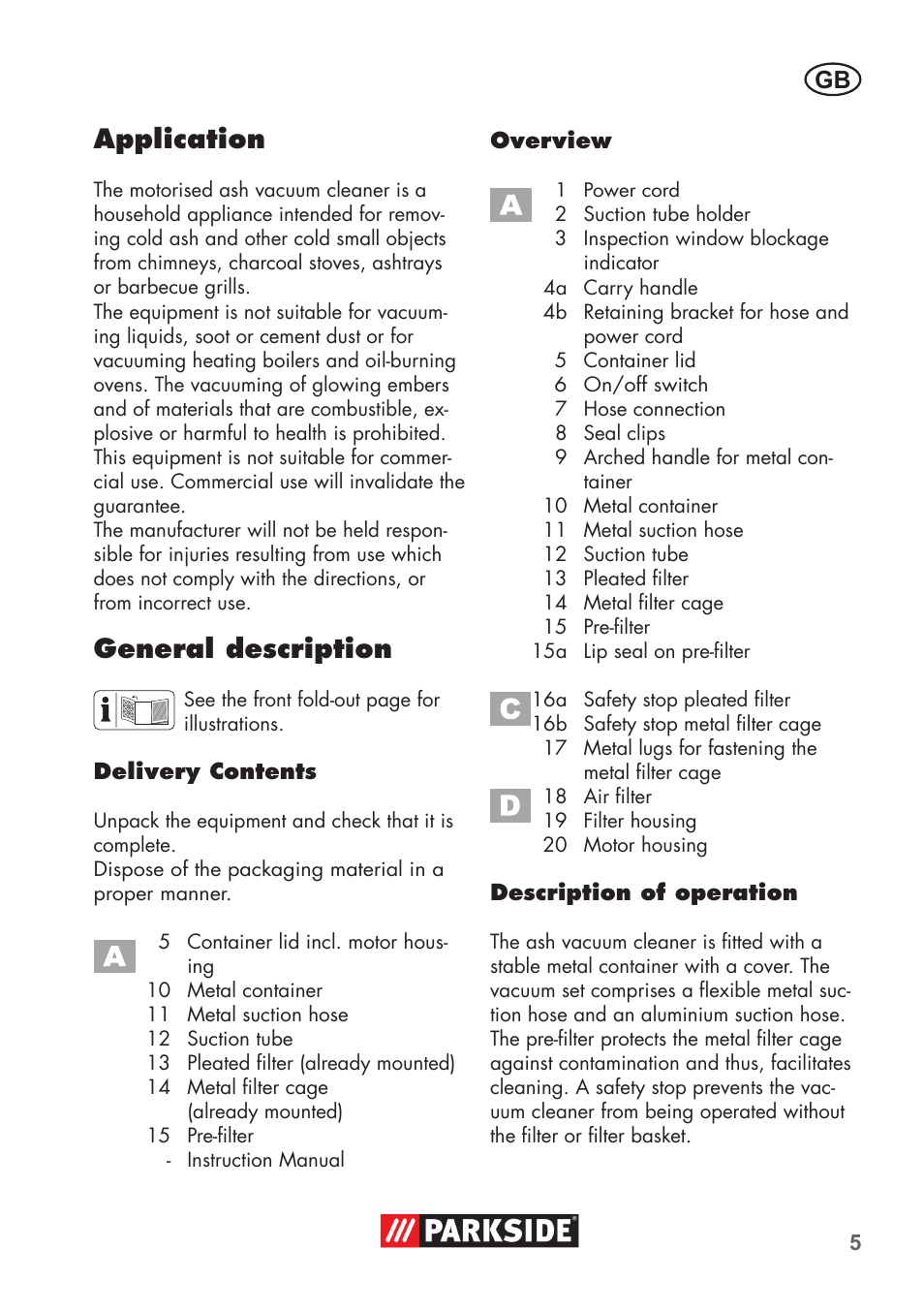 Application, General description | Parkside PAS 500 D3 User Manual | Page 5 / 90