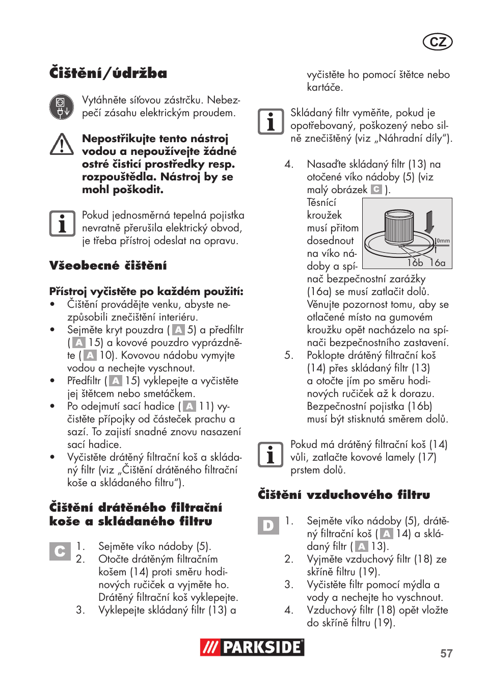 Čištění/údržba | Parkside PAS 500 D3 User Manual | Page 57 / 90