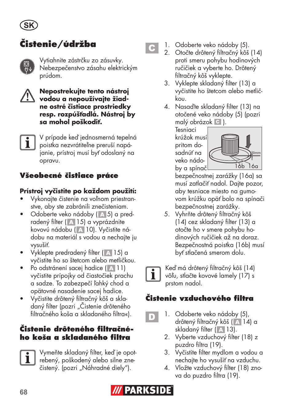 Čistenie/údržba | Parkside PAS 500 D3 User Manual | Page 68 / 90