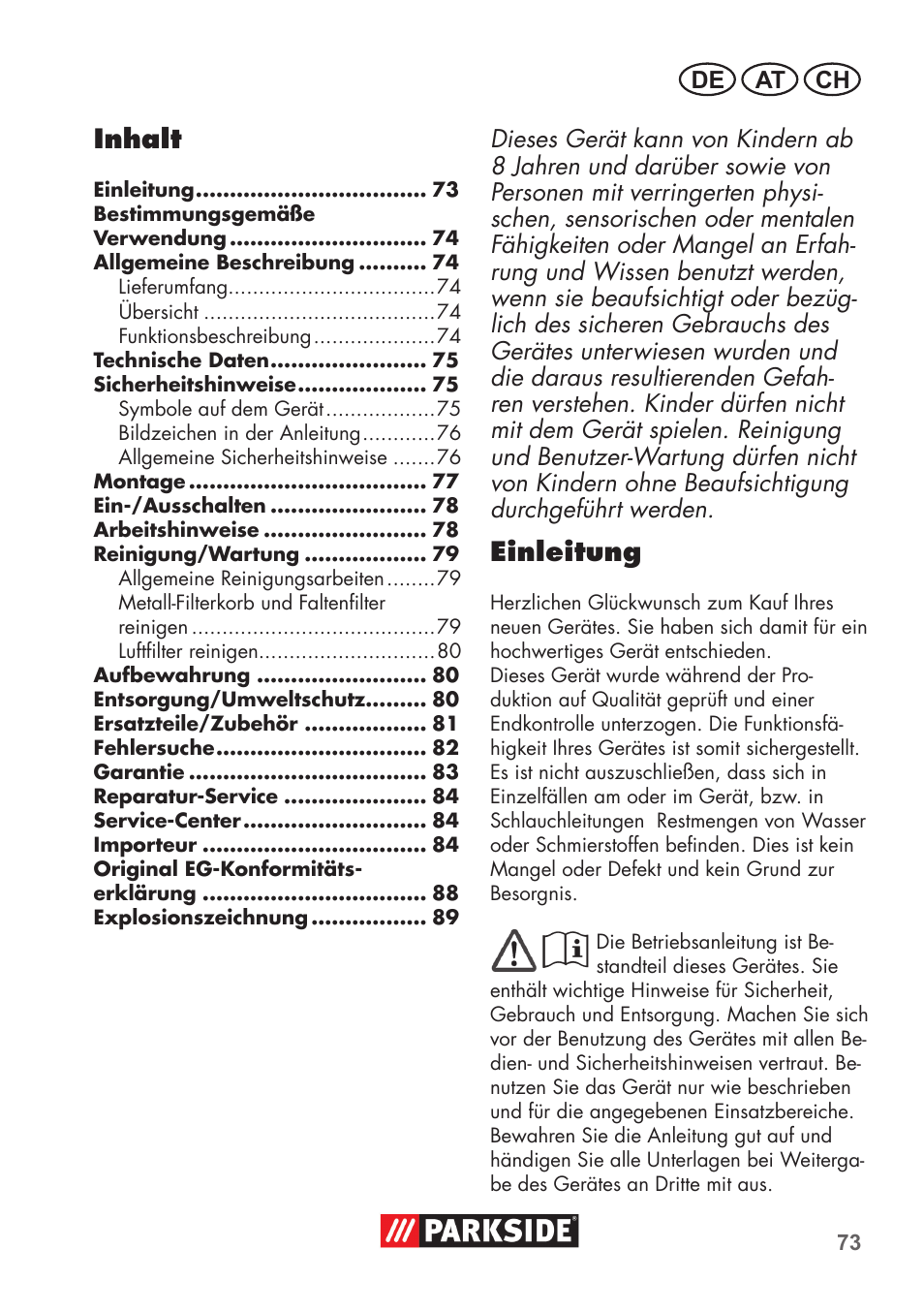 Einleitung, Inhalt | Parkside PAS 500 D3 User Manual | Page 73 / 90