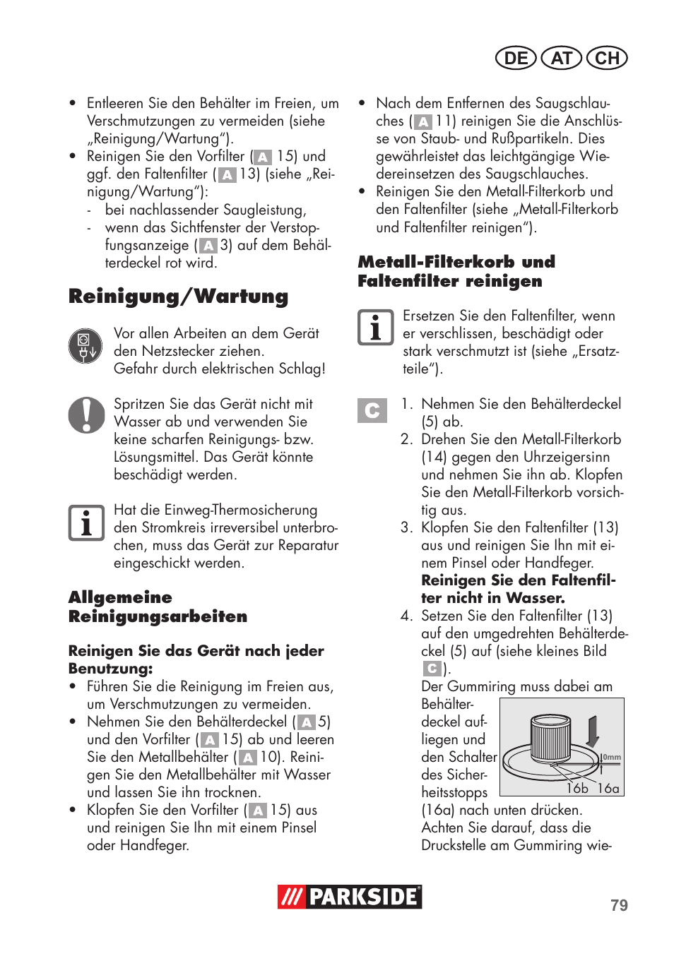 Reinigung/wartung, De at ch | Parkside PAS 500 D3 User Manual | Page 79 / 90