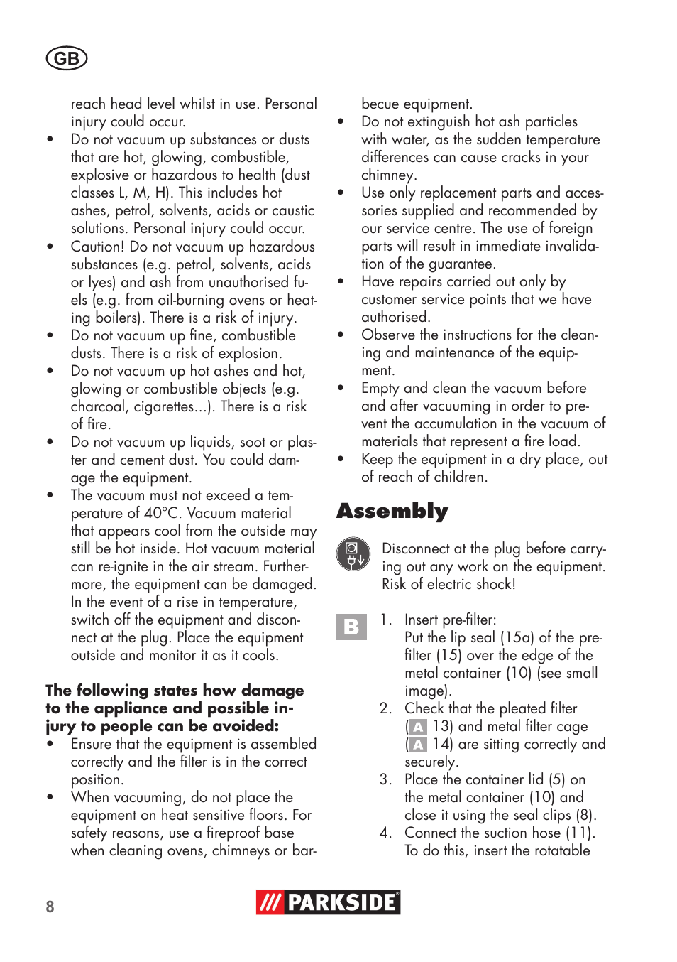 Assembly | Parkside PAS 500 D3 User Manual | Page 8 / 90