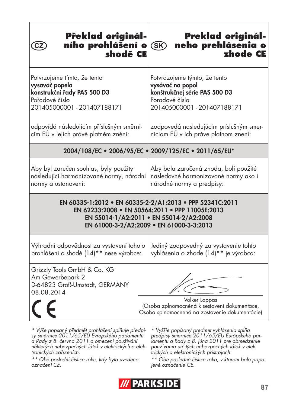 Parkside PAS 500 D3 User Manual | Page 87 / 90