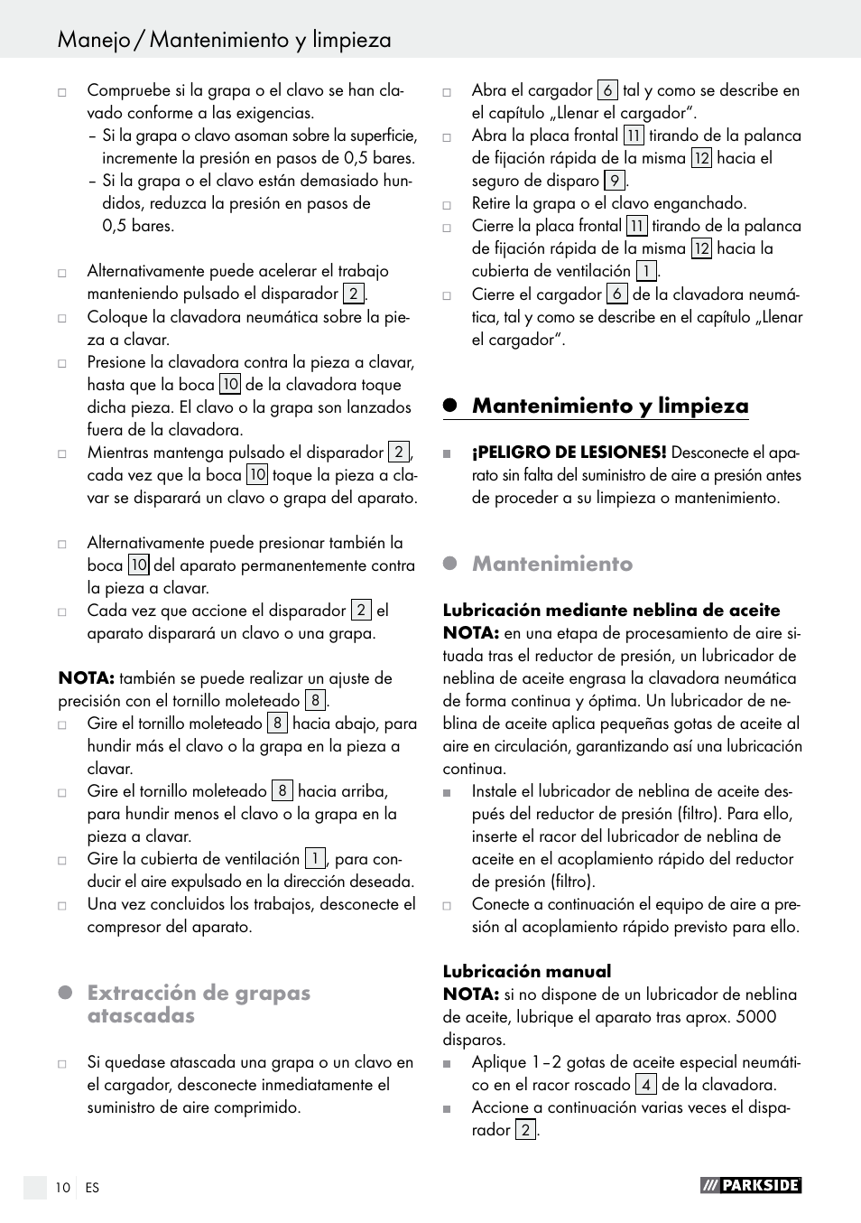 Extracción de grapas atascadas, Mantenimiento y limpieza, Mantenimiento | Parkside PDT 40 C2 User Manual | Page 10 / 45