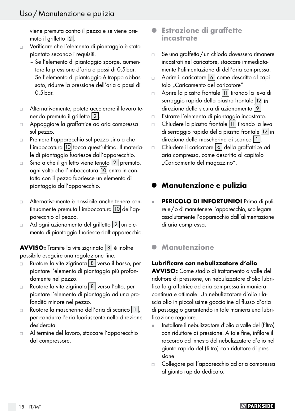 Estrazione di graffette incastrate, Manutenzione e pulizia, Manutenzione | Parkside PDT 40 C2 User Manual | Page 18 / 45