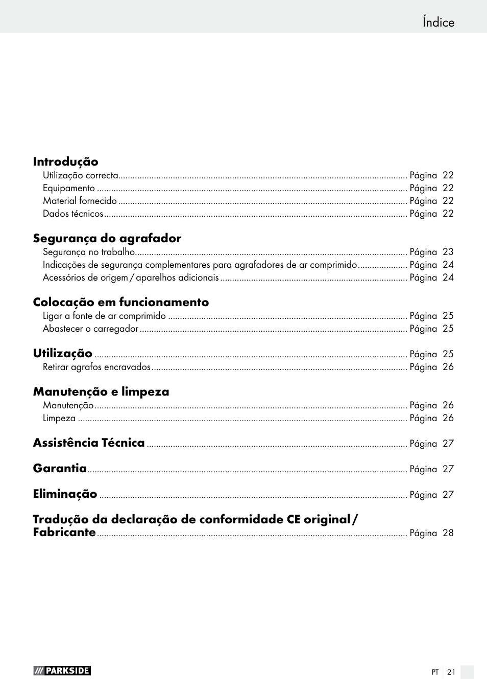 Índice | Parkside PDT 40 C2 User Manual | Page 21 / 45