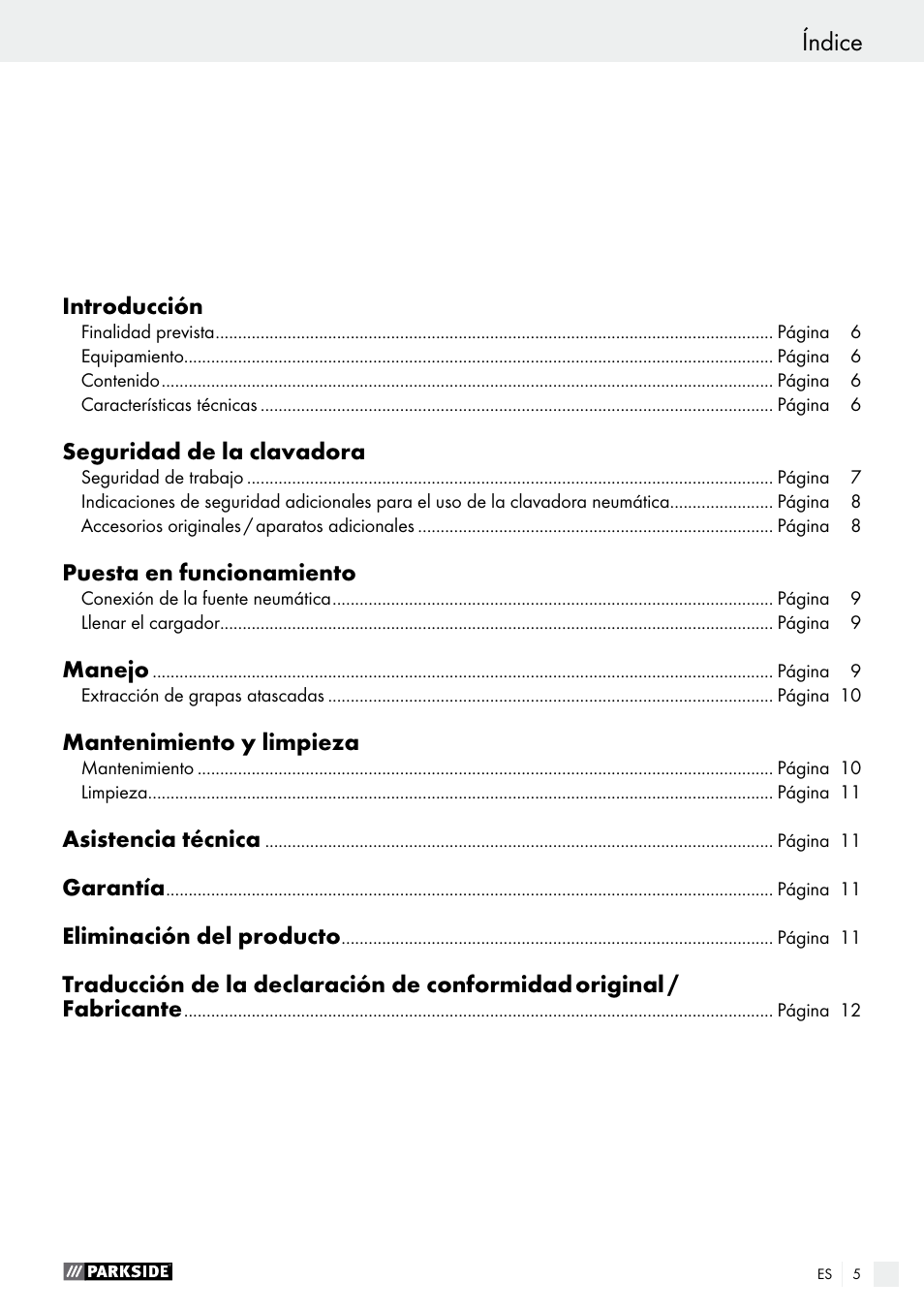 Índice | Parkside PDT 40 C2 User Manual | Page 5 / 45