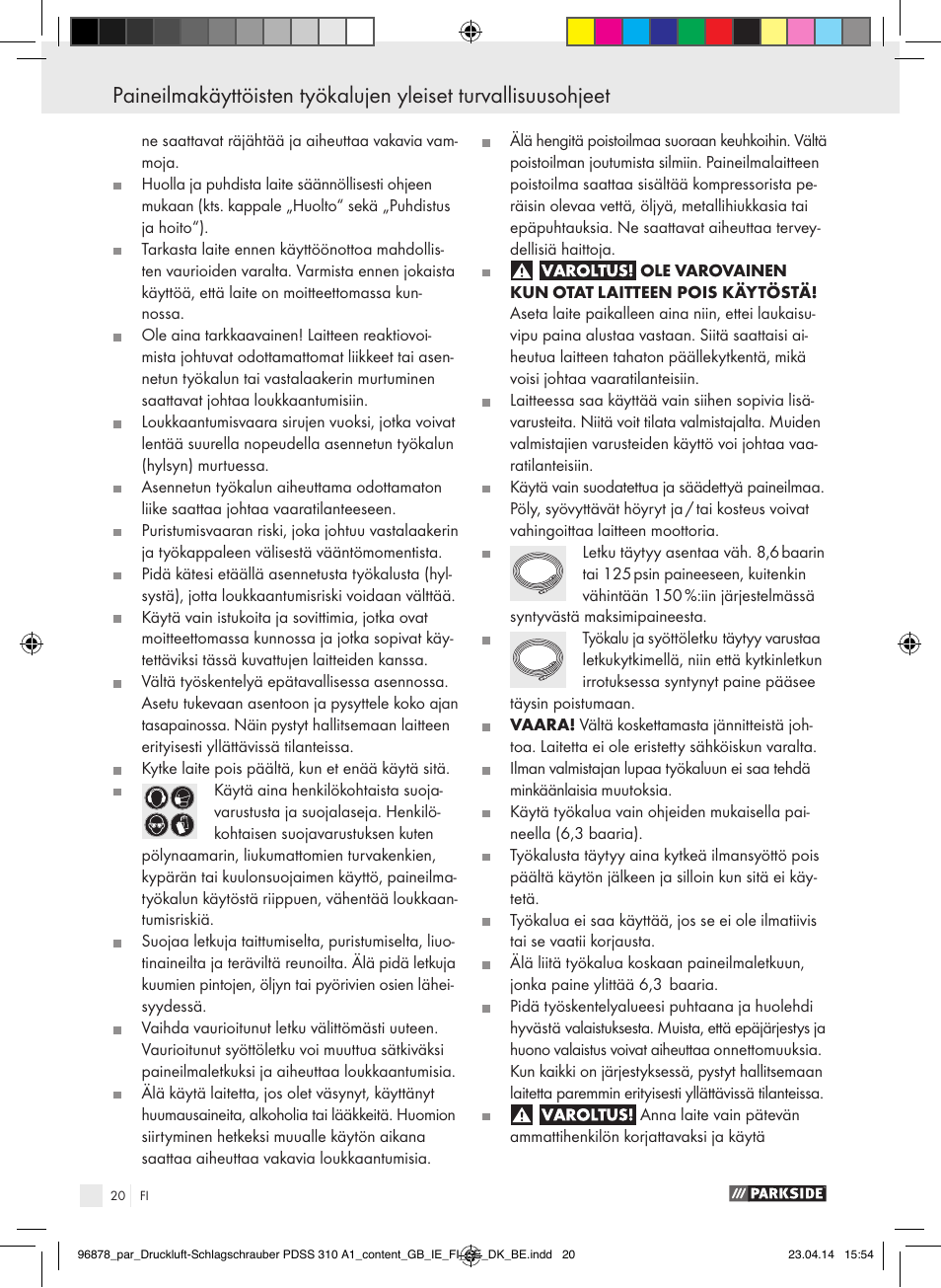 Parkside PDSS 310 A1 User Manual | Page 20 / 94