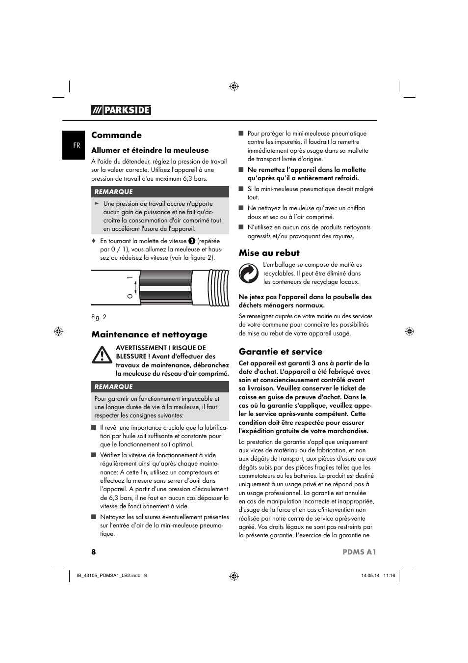 Commande, Maintenance et nettoyage, Mise au rebut | Garantie et service | Parkside PDMS A1 User Manual | Page 11 / 34