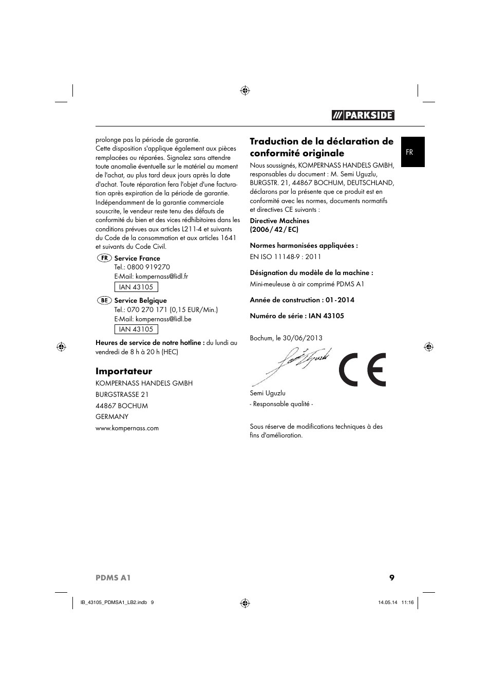 Importateur | Parkside PDMS A1 User Manual | Page 12 / 34
