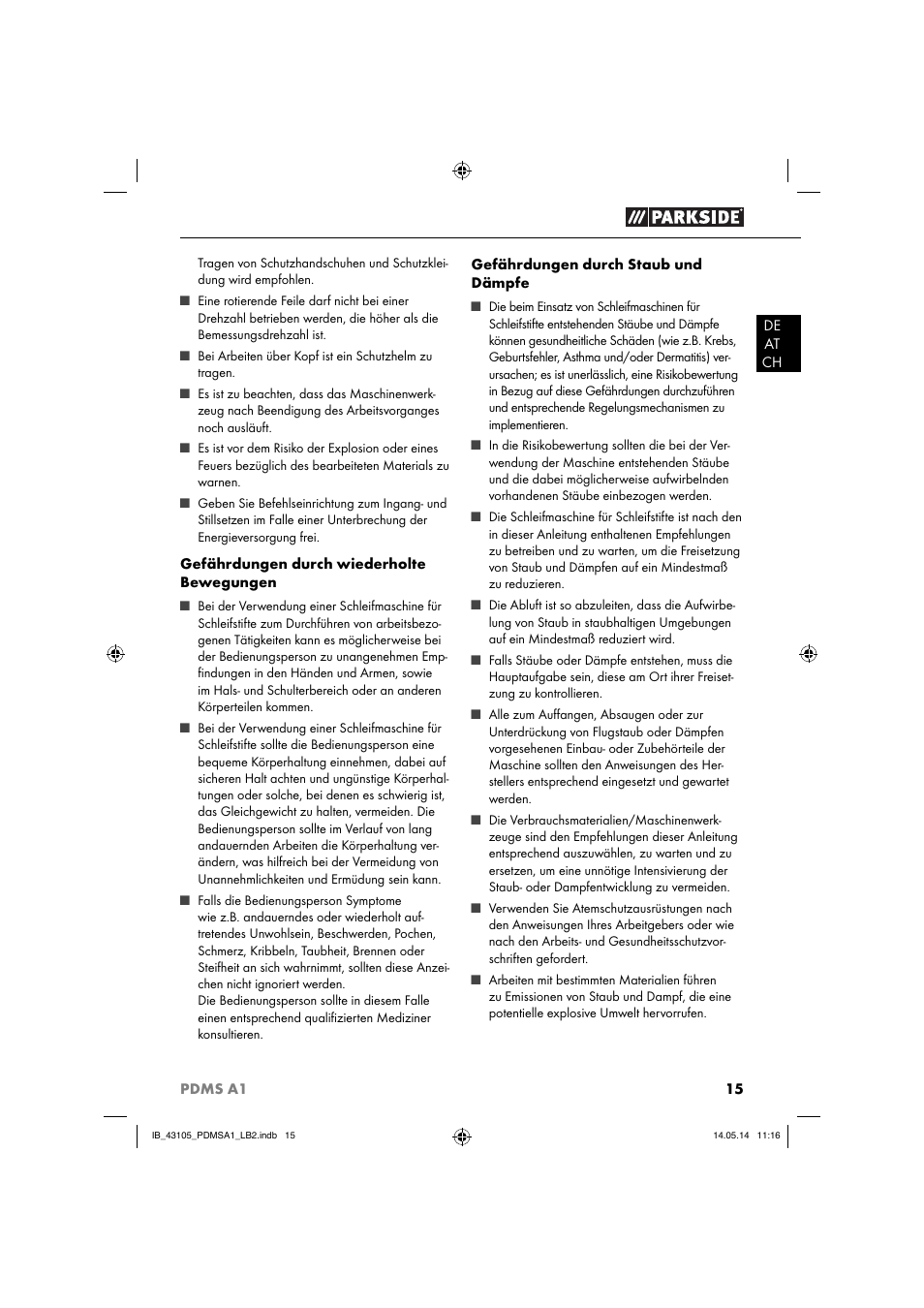 Parkside PDMS A1 User Manual | Page 18 / 34