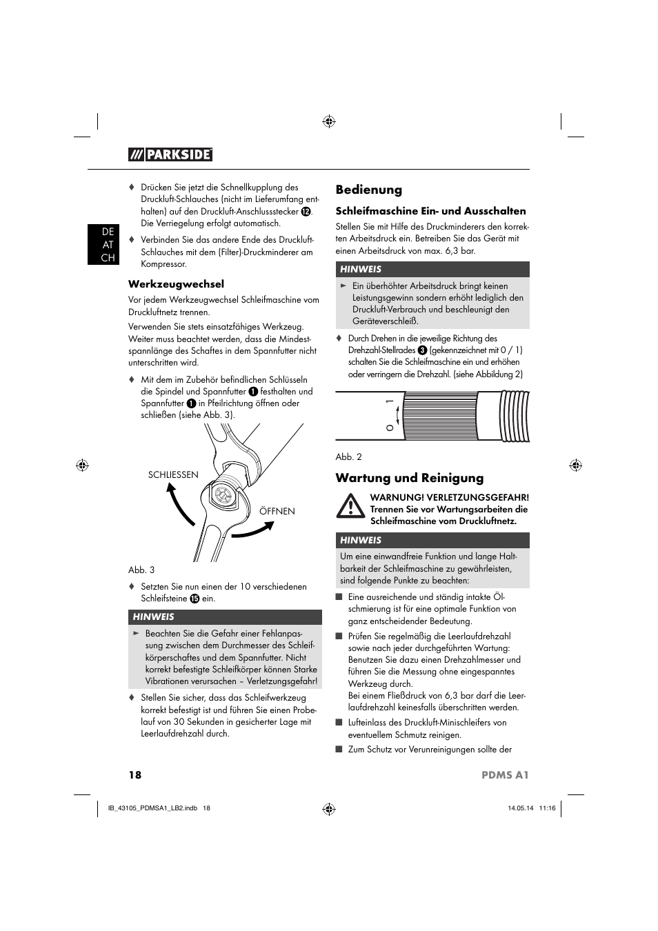 Bedienung, Wartung und reinigung | Parkside PDMS A1 User Manual | Page 21 / 34