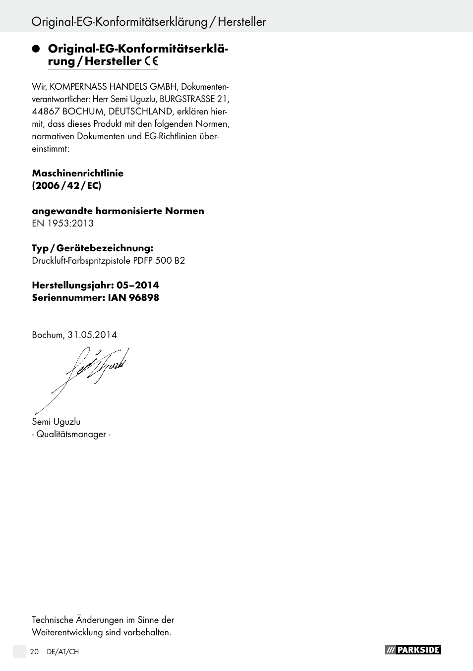 Parkside PDFP 500 B2 User Manual | Page 20 / 28