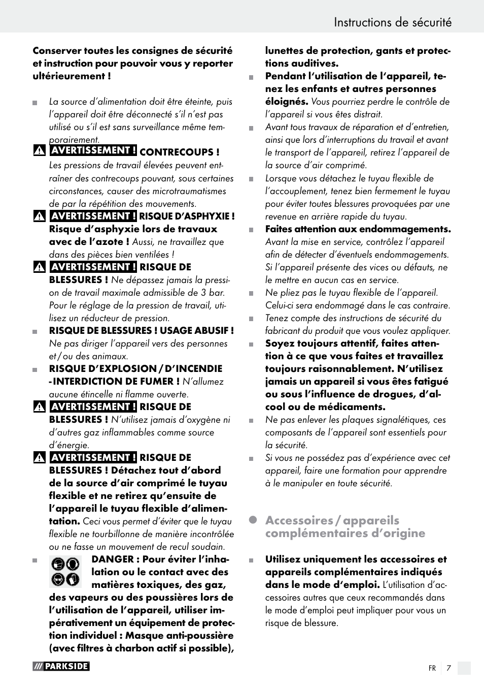 Accessoires / appareils complémentaires d’origine | Parkside PDFP 500 B2 User Manual | Page 7 / 28