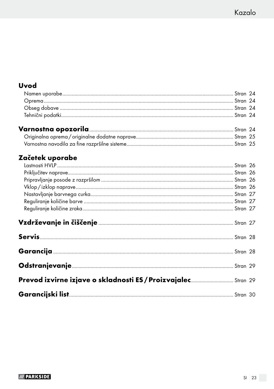 Kazalo | Parkside PDFP 500 B2 User Manual | Page 23 / 47