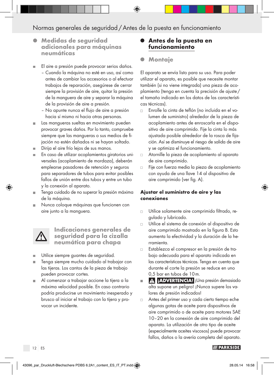 Antes de la puesta en funcionamiento, Montaje | Parkside PDBS 6.2 A1 User Manual | Page 12 / 63