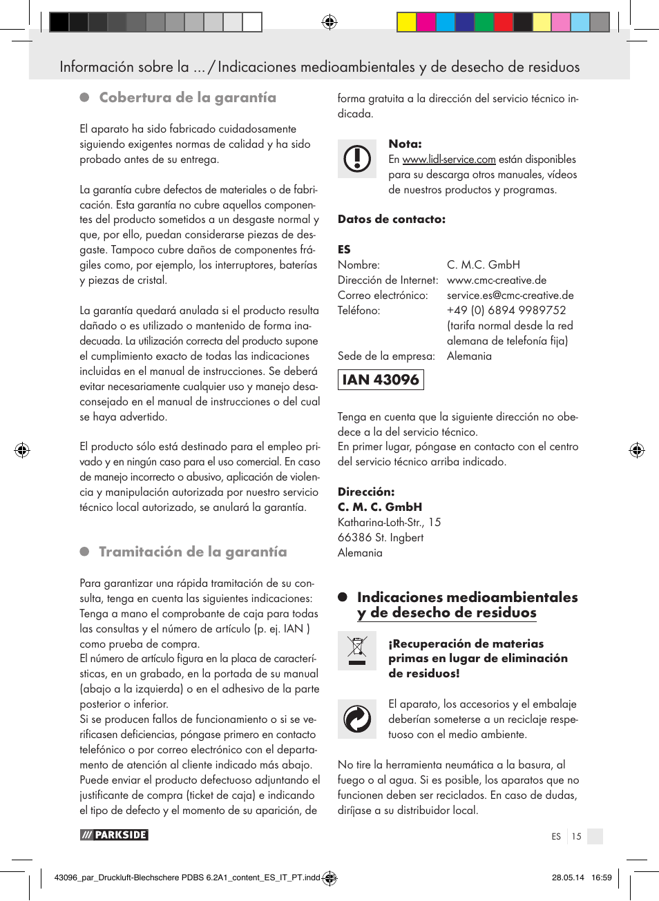 Cobertura de la garantía, Tramitación de la garantía | Parkside PDBS 6.2 A1 User Manual | Page 15 / 63